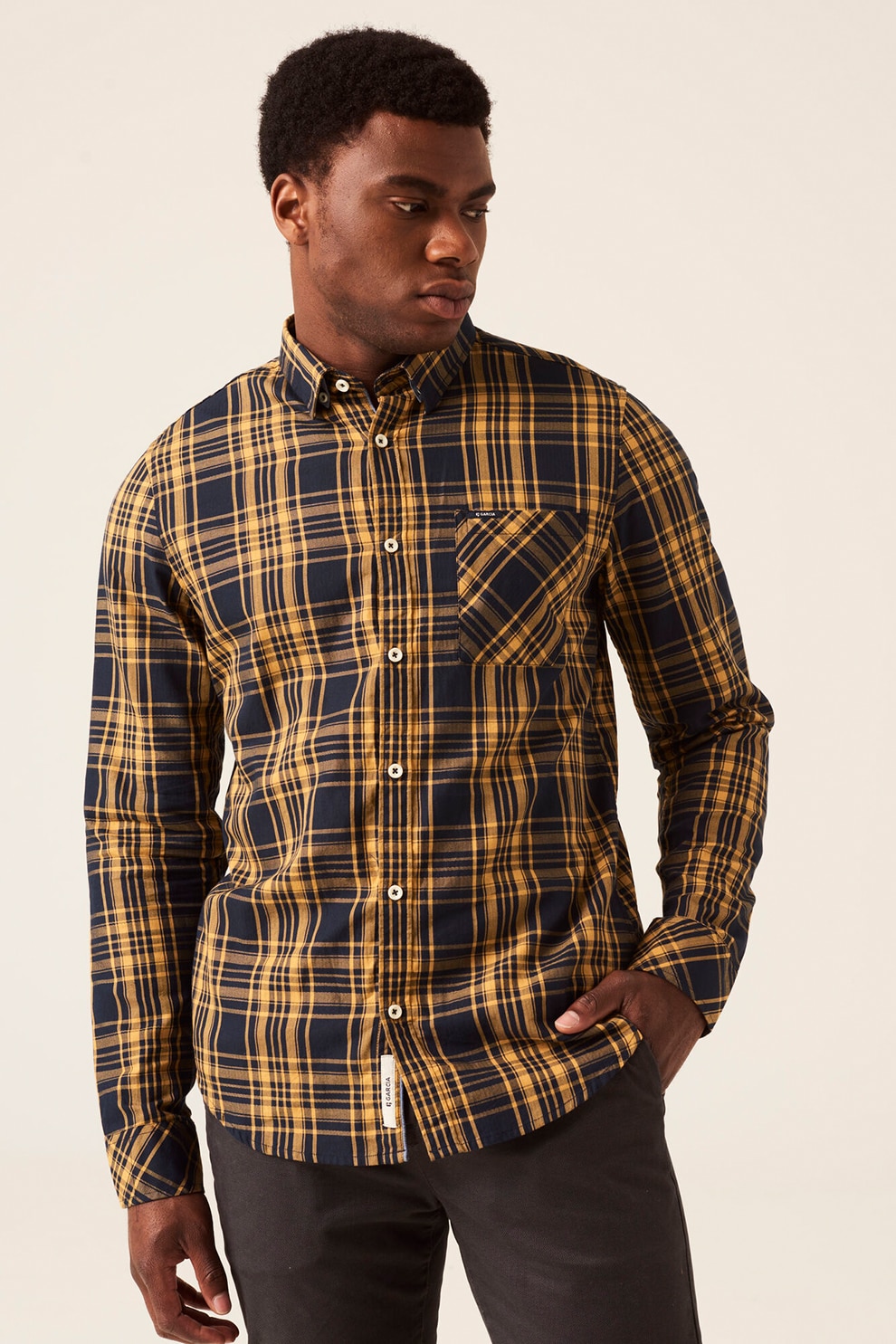 Garcia, Camasa de bumbac in carouri, Negru/Galben