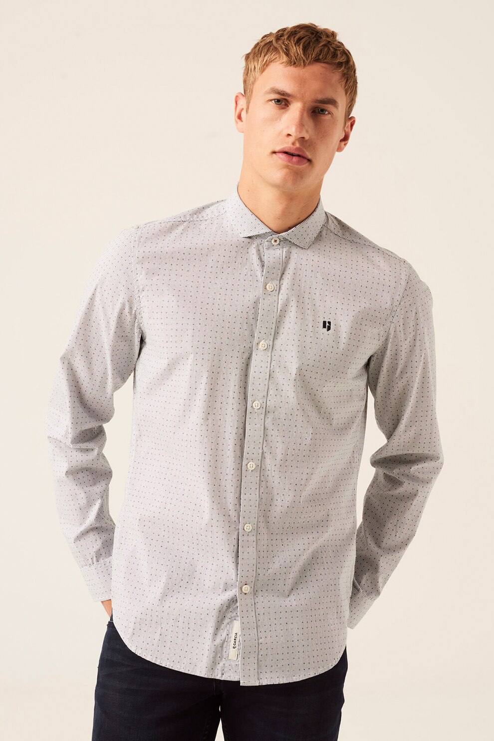 Garcia, Camasa cu model plasa si logo, Alb prafuit