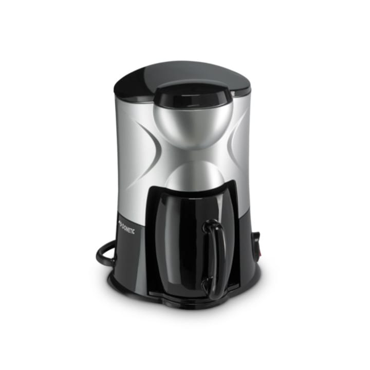 DOMETIC PerfectCoffee MC 01, Aparat de cafea de calatorie, 12V, 170W, pentru masina, camion sau barca, negru/argintiu, noir et acier