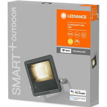 Proiector LED inteligent pentru exterior LEDVANCE SMART+ Wi Fi 50W, 4250 lm, temperatura lumina calda (3000K), IP65, dimabil, compatibil amazon alexa/Google Assistant Proiector LED inteligent pentru exterior LEDVANCE SMART+ Wi Fi 50W, 4250 lm, temperatura lumina calda (3000K), IP65, dimabil, compatibil amazon alexa/Google Assistant