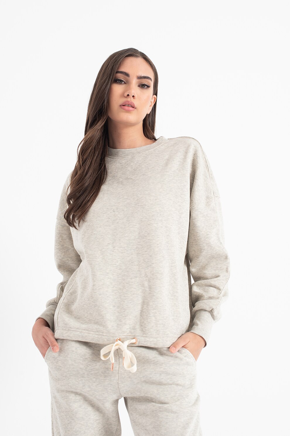 Hunkemoller, Bluza de casa cu maneci cazute Bru, Gri deschis melange