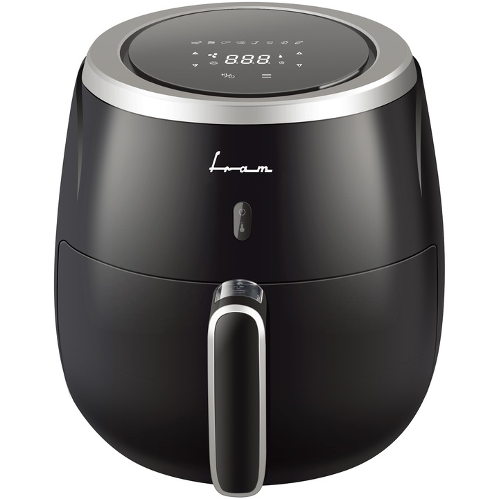 Friteuza cu aer cald FRAM Airfryer FAF-MD2000BK, gatire fara ulei, 2000W, capacitate cos 5L, afisaj digital, control Touch, vas detasabil anti-adeziv, termostat reglabil: 80-200˚C, negru