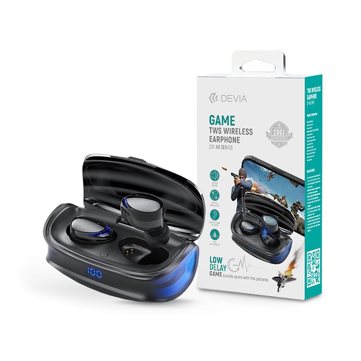Devia TWS Bluetooth стерео слушалки v5.0 + кутия за зареждане - Devia Joy A9 Game Series True Wireless Earphones with Charging Case - черни
