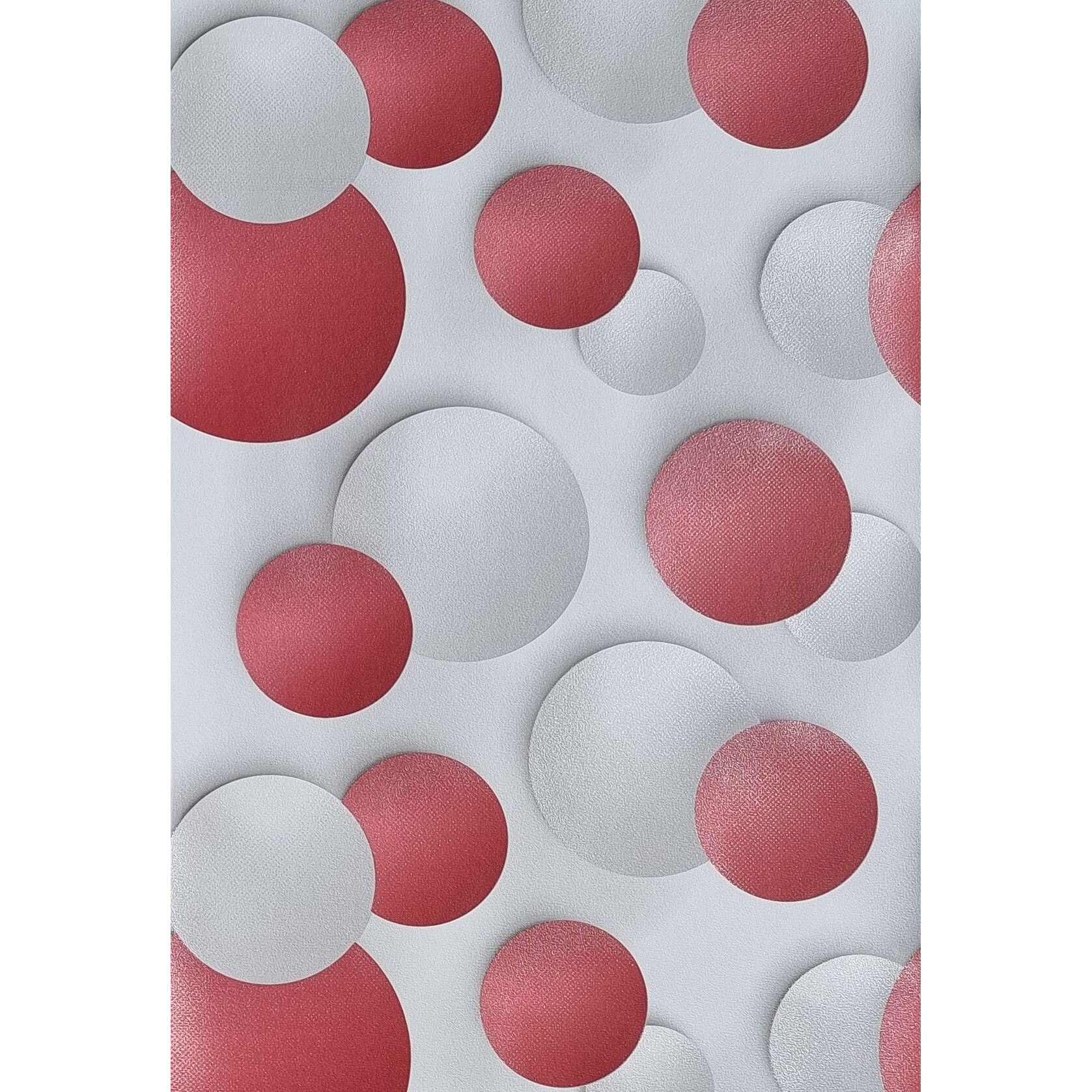 Tapet DEGRETS 415-09 Duplex, Cercuri 3D alb-rosu, 0.53m x 10.05m, 5.3 mp