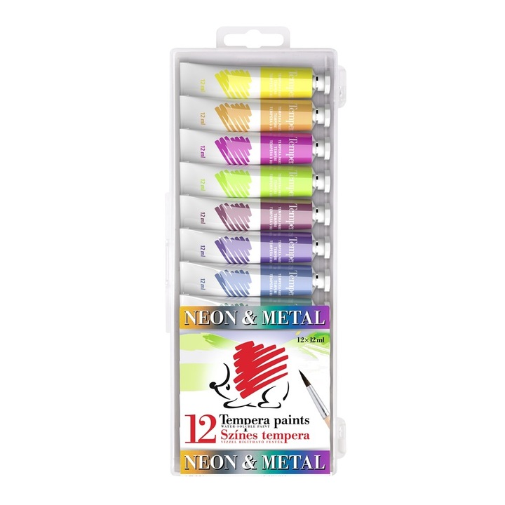 Acuarele tempera Ico Arici Neon si Metal 12ml 12cul/set