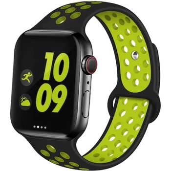 Curea compatibila cu Apple Watch 6/5/4/3/2/1, Silicon, Nike+, 44 mm, OLOEY, Negru/Verde Curea compatibila cu Apple Watch 6/5/4/3/2/1, Silicon, Nike+, 44 mm, OLOEY, Negru/Verde