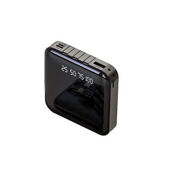Mini baterie exter, 20000 mAh, Cablu incorporat, Compatibil Android/iOS, Negru Mini baterie exter, 20000 mAh, Cablu incorporat, Compatibil Android/iOS, Negru