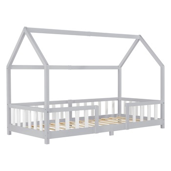 Pat copii Sisimiut HGW200, en.casa, 207 x 96 x 140 cm, 100 Kg, lemn de brad/furnir, gri/alb Pat copii Sisimiut HGW200, en.casa, 207 x 96 x 140 cm, 100 Kg, lemn de brad/furnir, gri/alb
