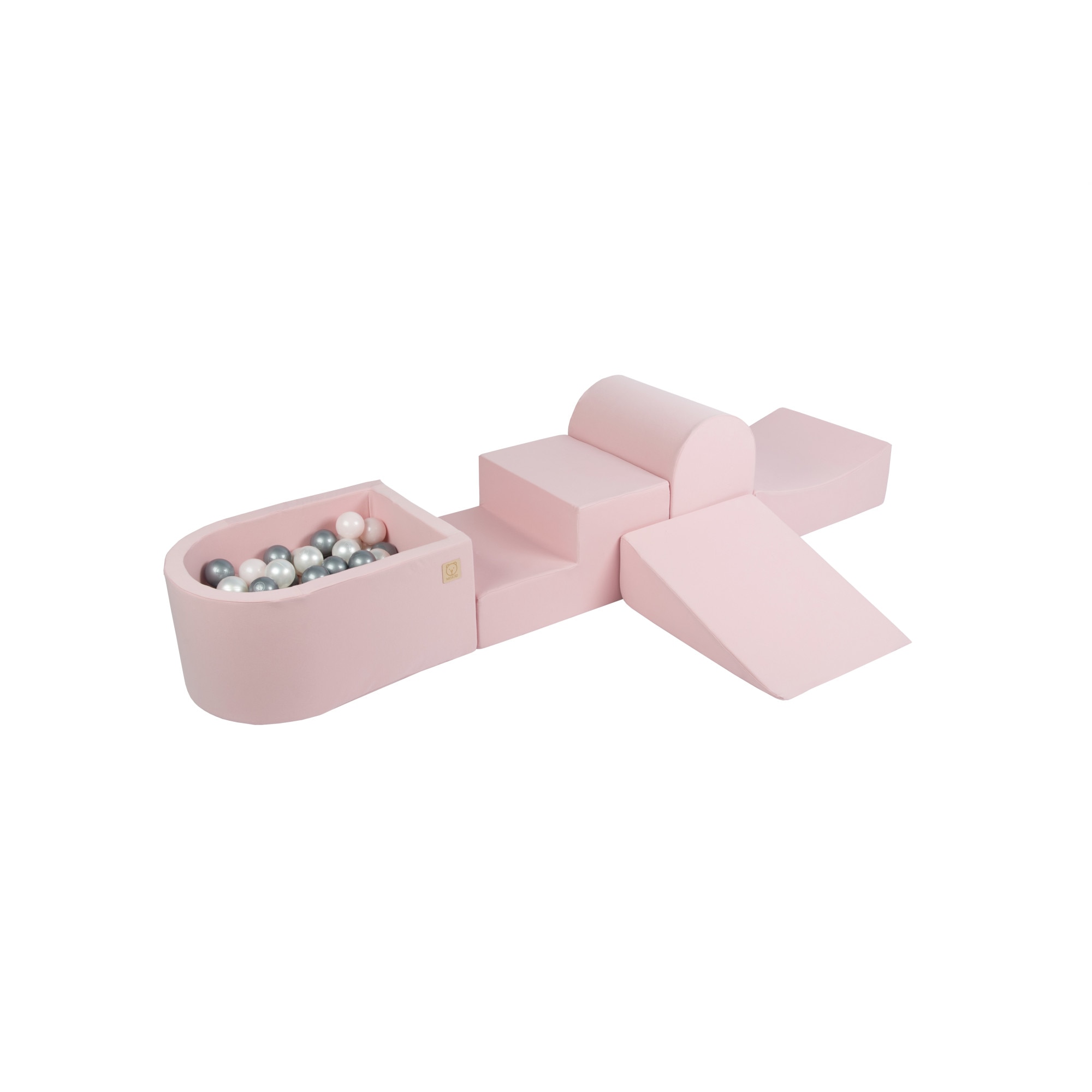 Teren de joaca pentru copii tip cursa cu obstacole din spuma moale cu 100 bile si piscina uscata, MISIOO, Roz