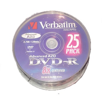 Dvd-R Verbatim 8X 4.70GB Advanced Azo Cutie 25 blankuri Verbatim Dvd-R Verbatim 8X 4.70GB Advanced Azo Cutie 25 blankuri Verbatim