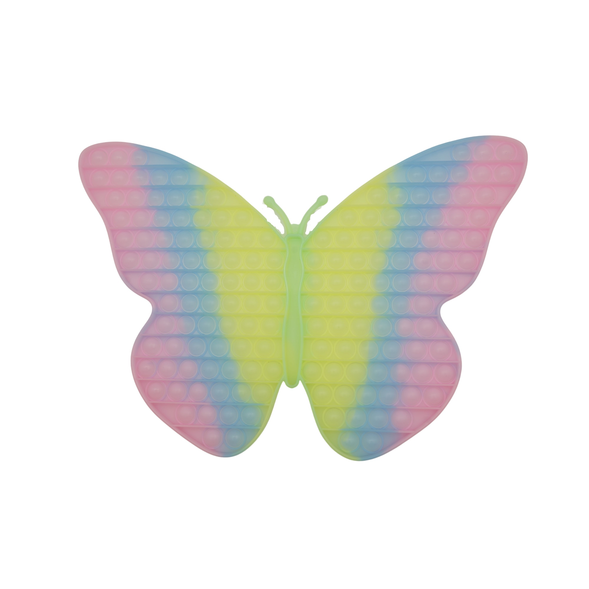 Jucarie antistres din silicon Flippy®, Pop it Now and Flip It, Fluture, 30 cm, Fosforescent, Multicolor