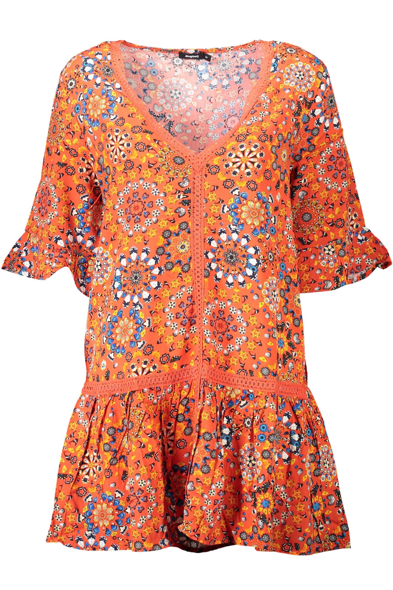 Rochie, Desigual, Rosu, Floral, Logo, L