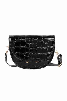 Geanta de dama Tessa neagra din piele ecologica lacuita cu bareta de umar, 18 x 15 x 5 cm Geanta de dama Tessa neagra din piele ecologica lacuita cu bareta de umar, 18 x 15 x 5 cm