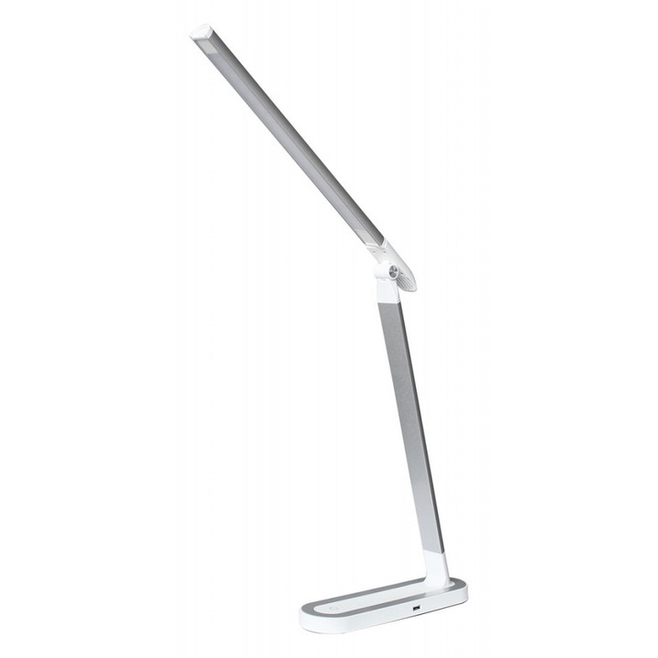 Lampa de birou LED Misha 3349, dimabila, cu intrerupator touch, USB, 7W, 400lm lumina neutra, alba+argintie, IP20, Rabalux