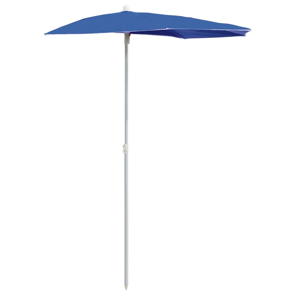 Umbrela de soare semirotunda pentru gradina cu stalp vidaXL, 180 x 90 x 195 cm, Albastru azuriu