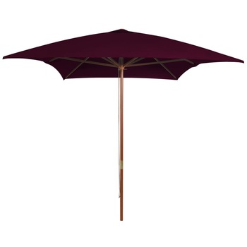 Umbrela de soare de exterior cu stalp de lemn vidaXL, 200 x 300 x 250 cm, Rosu bordo