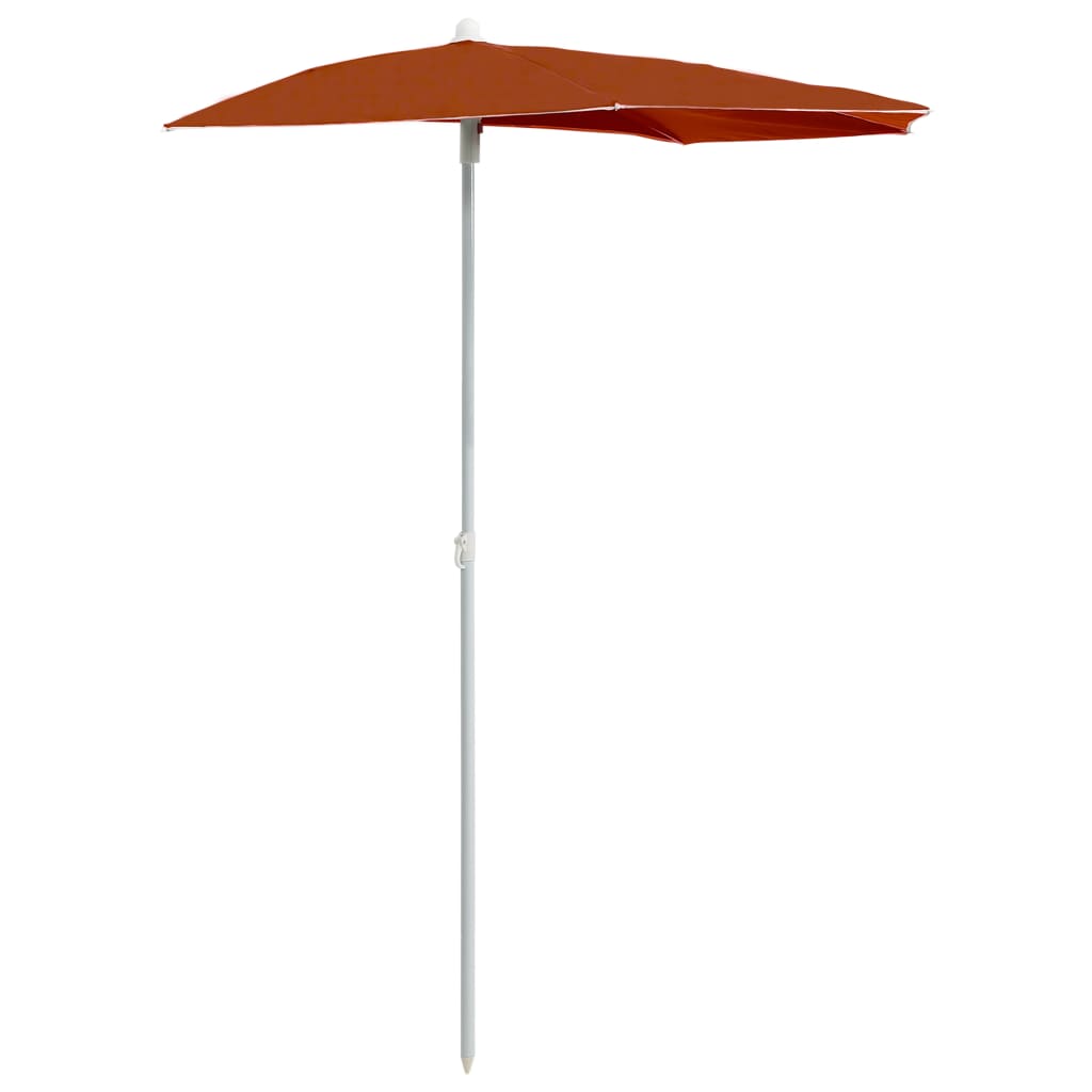 Umbrela de soare semirotunda pentru gradina cu stalp vidaXL, 180 x 90 x 195 cm, Caramiziu