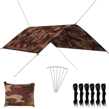 Set prelata-copertina de exterior, vidaXL, Tesatura din poliester 180 T cu invelis din PA, 3 x 2 m, Camuflaj Set prelata-copertina de exterior, vidaXL, Tesatura din poliester 180 T cu invelis din PA, 3 x 2 m, Camuflaj