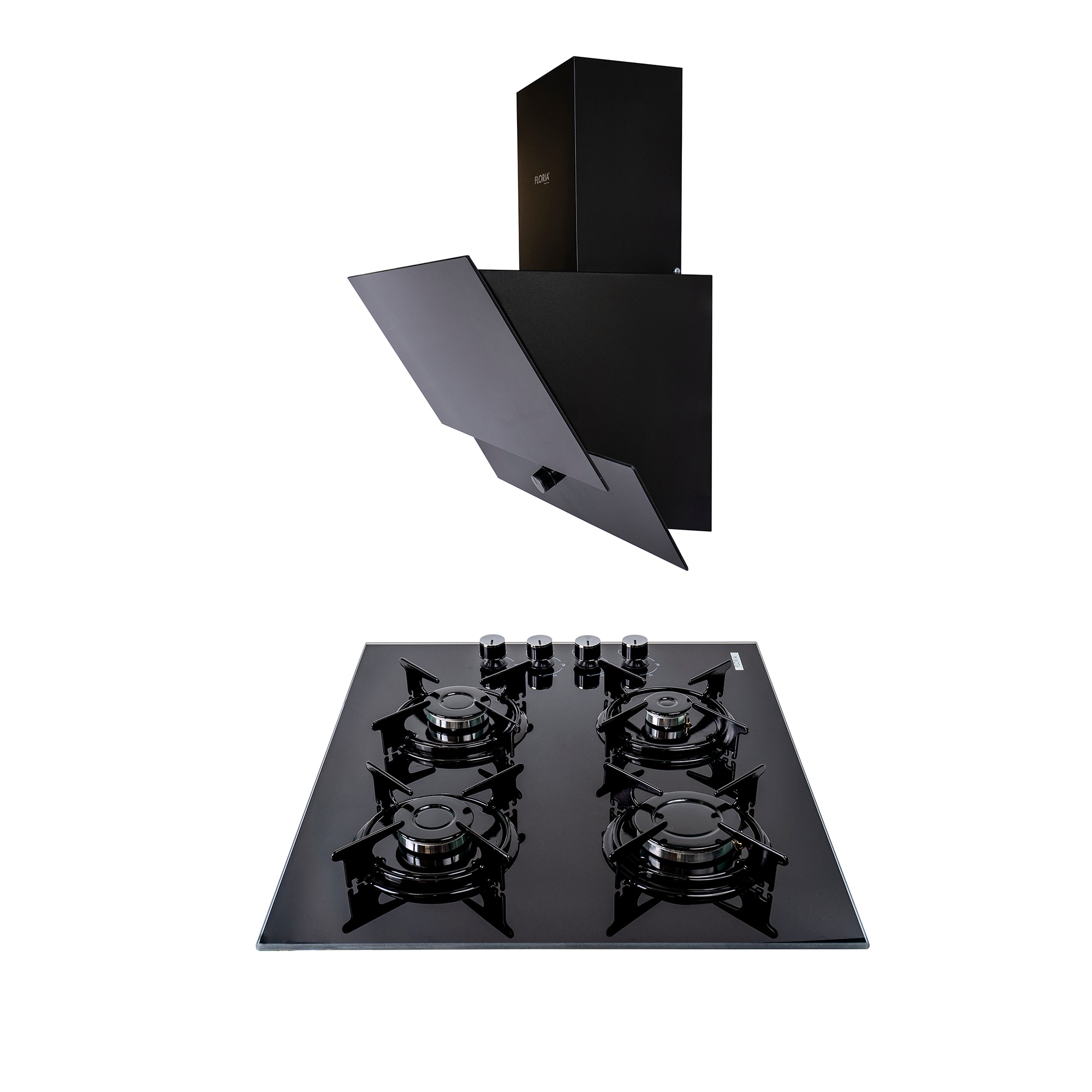 Pachet Plita incorporabila sticla (1871), 65x60x15 cm, Gaz butelie sau gaz natural(duze de schimb incluse) , Hota incorporabila decorativa , 63 cm (1888) / SET 30034