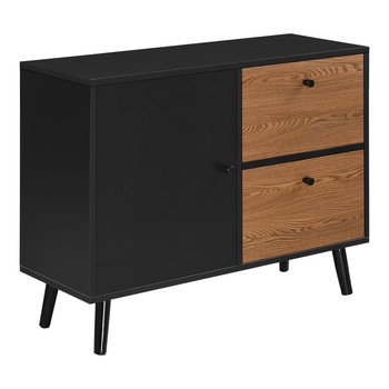 Comoda, en.casa, Gislaved, 62,5 x 80 x 30 cm, PAL/lemn, negru/efect lemn nuanta inchisa, cu 3 usi Comoda, en.casa, Gislaved, 62,5 x 80 x 30 cm, PAL/lemn, negru/efect lemn nuanta inchisa, cu 3 usi