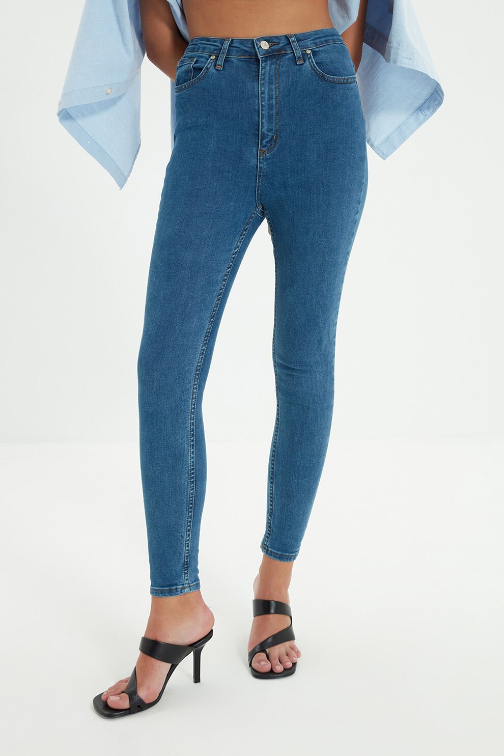 Trendyol, Blugi skinny cu talie inalta, Albastru