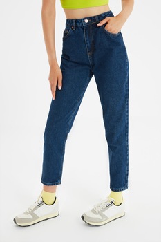 Trendyol, Blugi mom fit cu talie inalta, Bleumarin Trendyol, Blugi mom fit cu talie inalta, Bleumarin