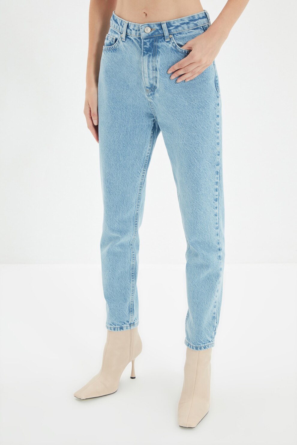 Trendyol, Blugi mom fit cu talie inalta, Albastru azur