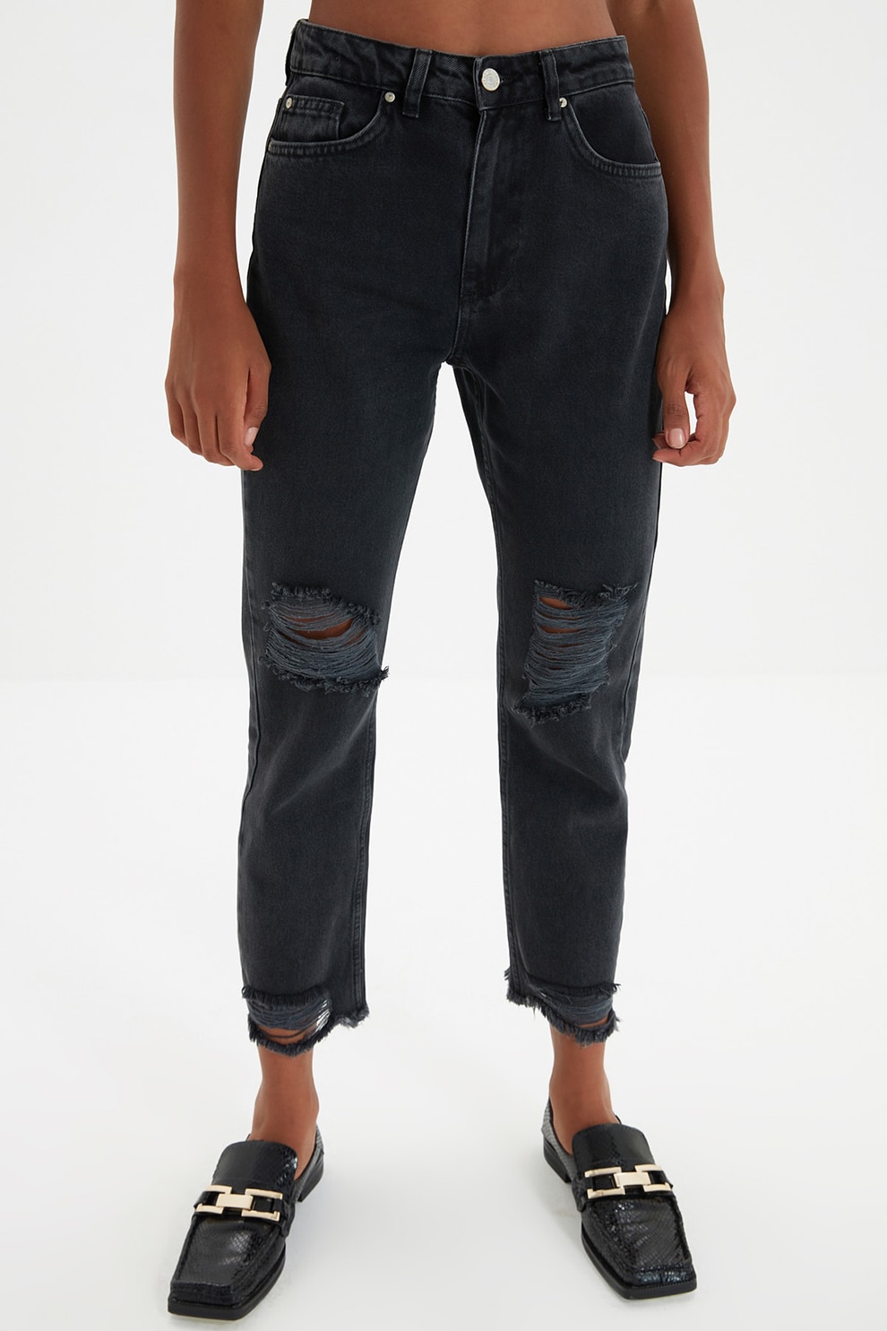 Trendyol, Blugi drepti cu talie inalta, Negru