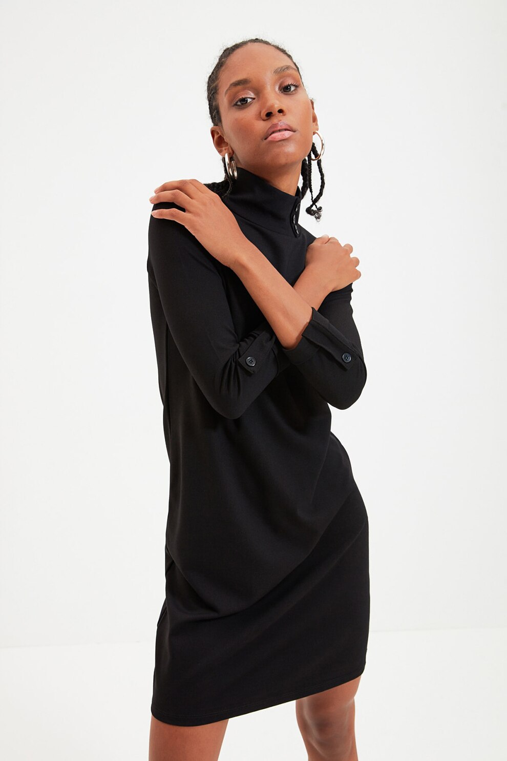 Trendyol, Rochie de jerseu cu maneci 3/4, Negru