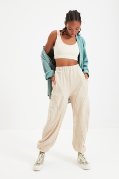 Trendyol, Pantaloni sport evazati cu talie inalta, Bej deschis Trendyol, Pantaloni sport evazati cu talie inalta, Bej deschis
