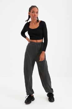 Trendyol, Pantaloni sport evazati cu talie inalta, Gri antracit Trendyol, Pantaloni sport evazati cu talie inalta, Gri antracit