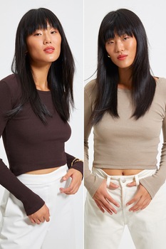 Trendyol, Set de bluze crop - 2 piese, maro coniac, bej Trendyol, Set de bluze crop - 2 piese, maro coniac, bej