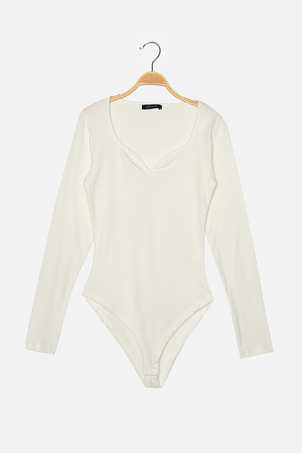 Trendyol, Body cu model uni si striatii, Crem, L