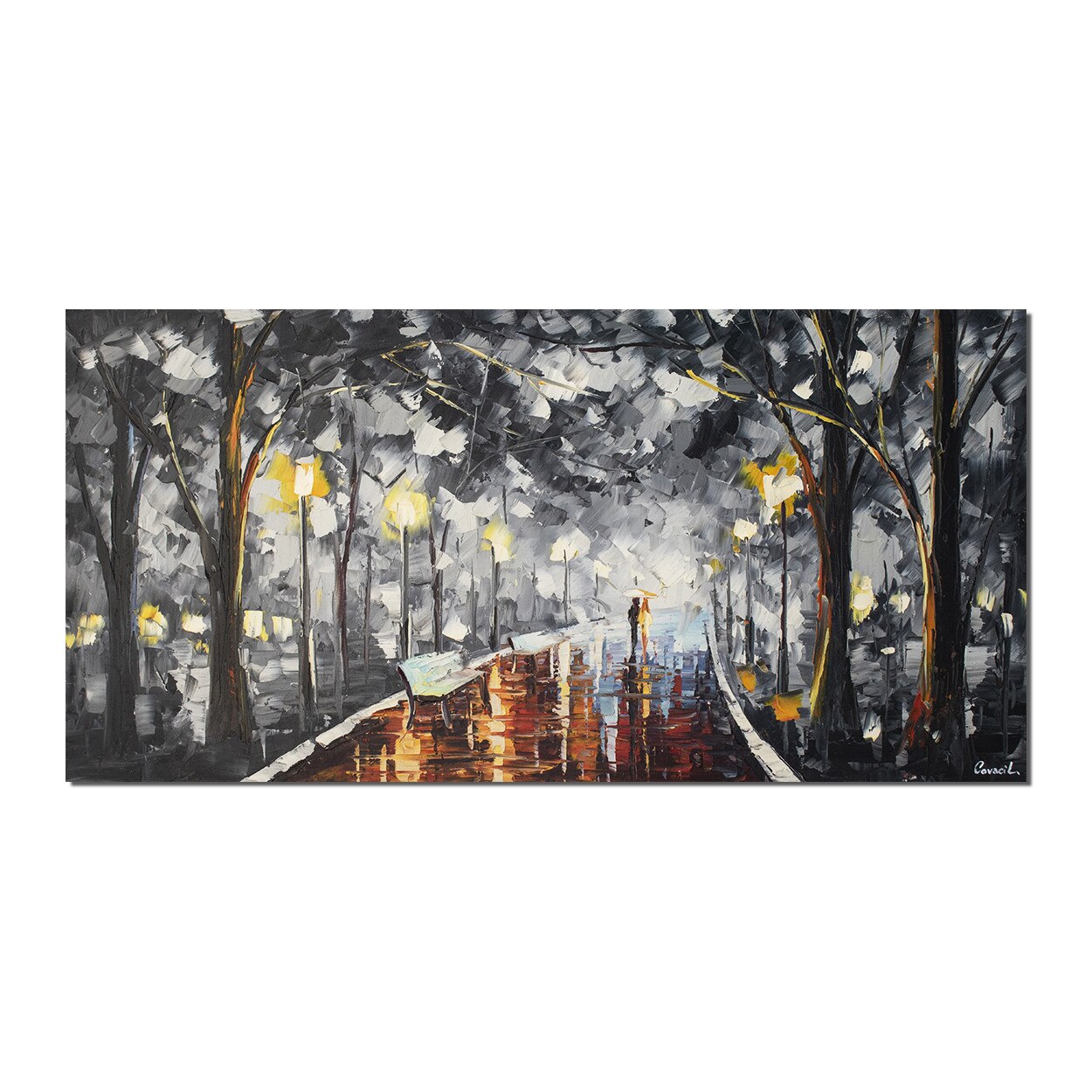 Tablou pictat manual - Romantic (2) - 120x60cm pictura ulei pe panza in cutit efect 3D