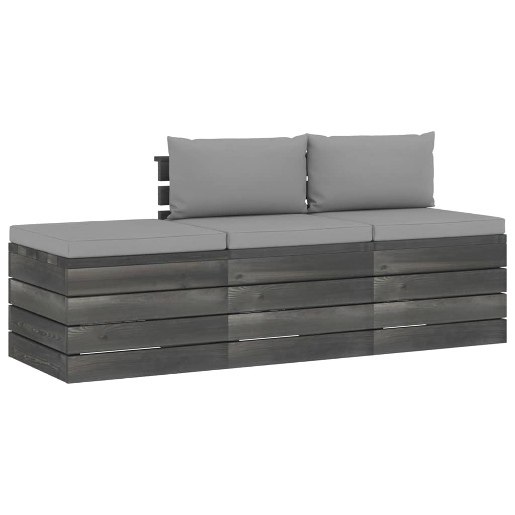 Set mobilier de gradina cu 1 taburet si 2 canapele cu perne, vidaXL, Lemn, 60 x 65 x 71.5 cm, Gri