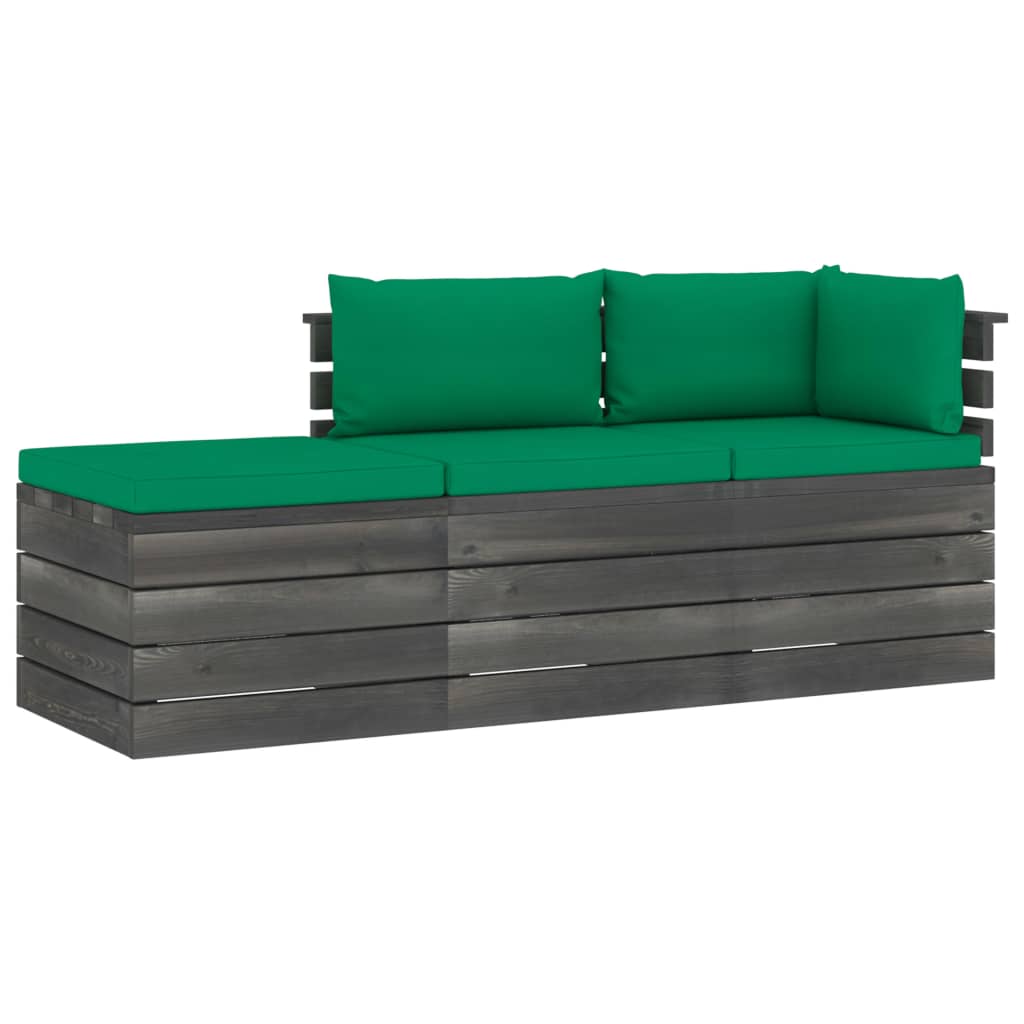 Set mobilier de gradina cu 1 taburet si 2 canapele cu spatar cu perne, vidaXL, Lemn, 60 x 65 x 71.5cm, Verde