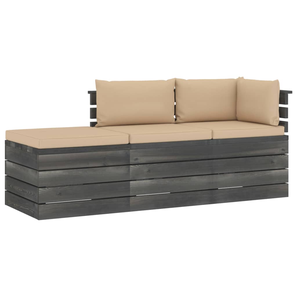 Set mobilier de gradina cu 1 taburet si 2 canapele cu spatar cu perne, vidaXL, Lemn, 60 x 65 x 71.5cm, Bej