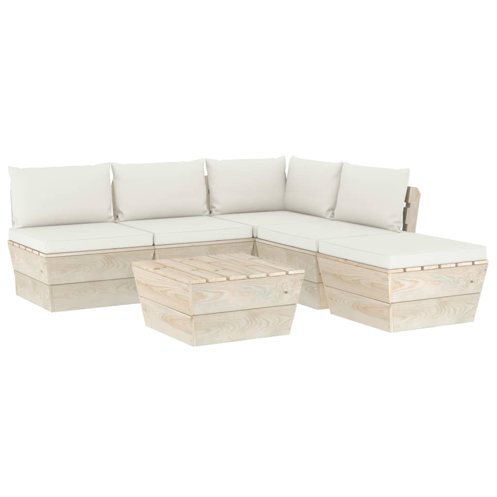 Mobilier de gradina din paleti cu 6 piese cu perne colorate incluse, vidaXL, Lemn, 60 x 60 x 65 cm, Crem
