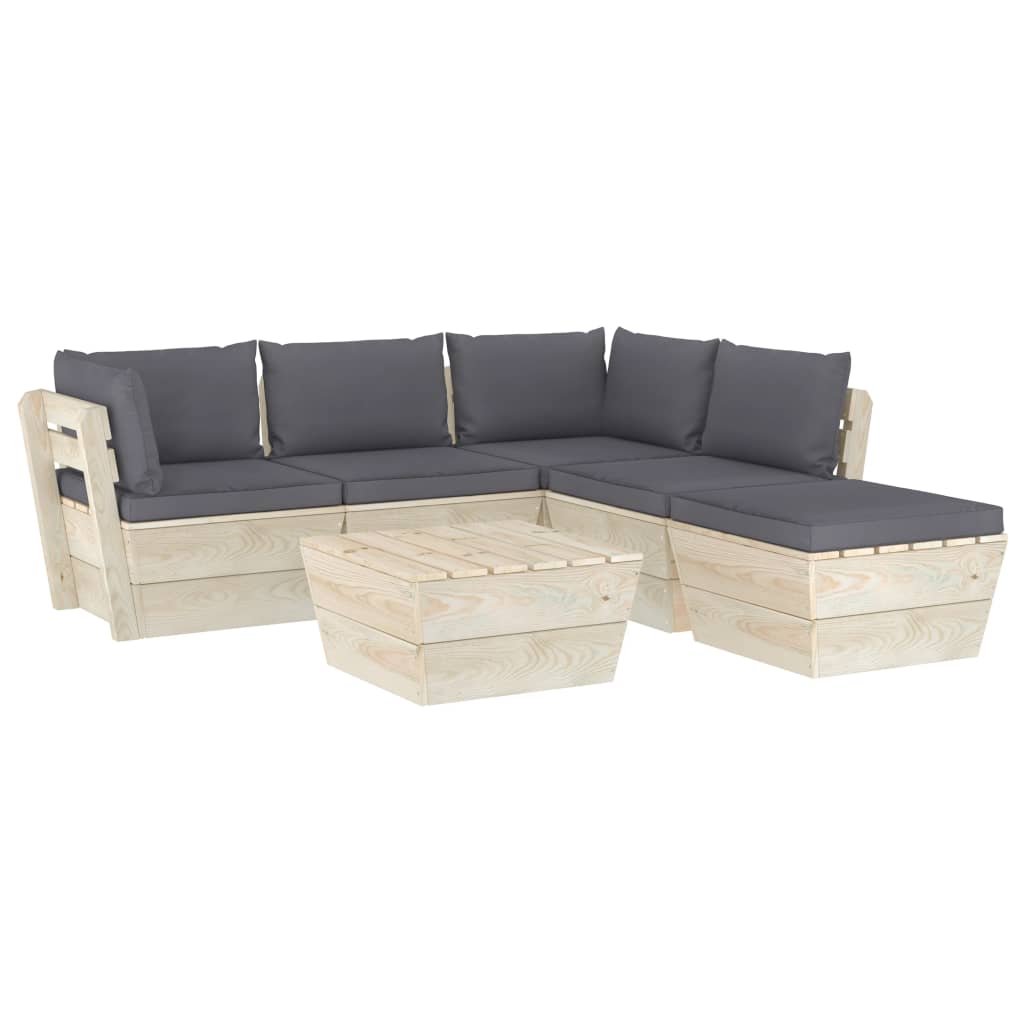 Mobilier de gradina din paleti cu 6 piese cu perne colorate incluse, vidaXL, Lemn, 60 x 60 x 65 cm, Gri antracit