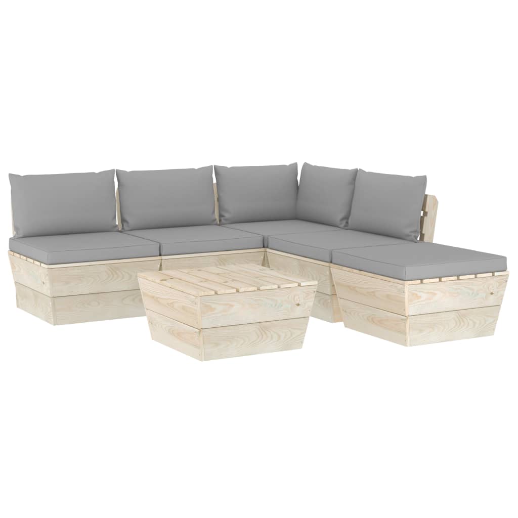 Mobilier de gradina din paleti cu 6 piese cu perne colorate incluse, vidaXL, Lemn, 60 x 60 x 65 cm, Gri