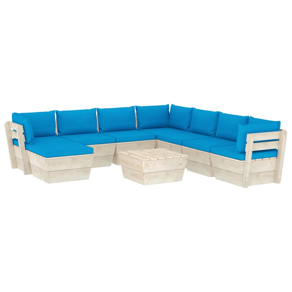 Mobilier de gradina cu 9 piese cu perne albastru deschis, vidaXL, Lemn, 60 x 60 x 65 cm, Albastru deschis