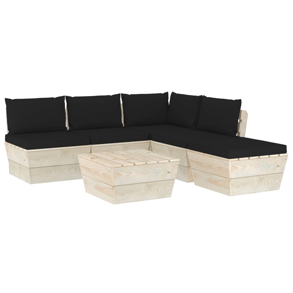 Mobilier de gradina din paleti cu 6 piese cu perne colorate incluse, vidaXL, Lemn, 60 x 60 x 65 cm, Negru
