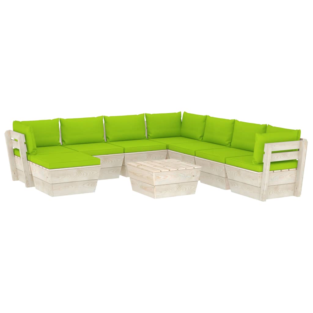 Mobilier de gradina cu 9 piese cu perne verde deschis, vidaXL, Lemn, 60 x 60 x 65 cm, Verde deschis