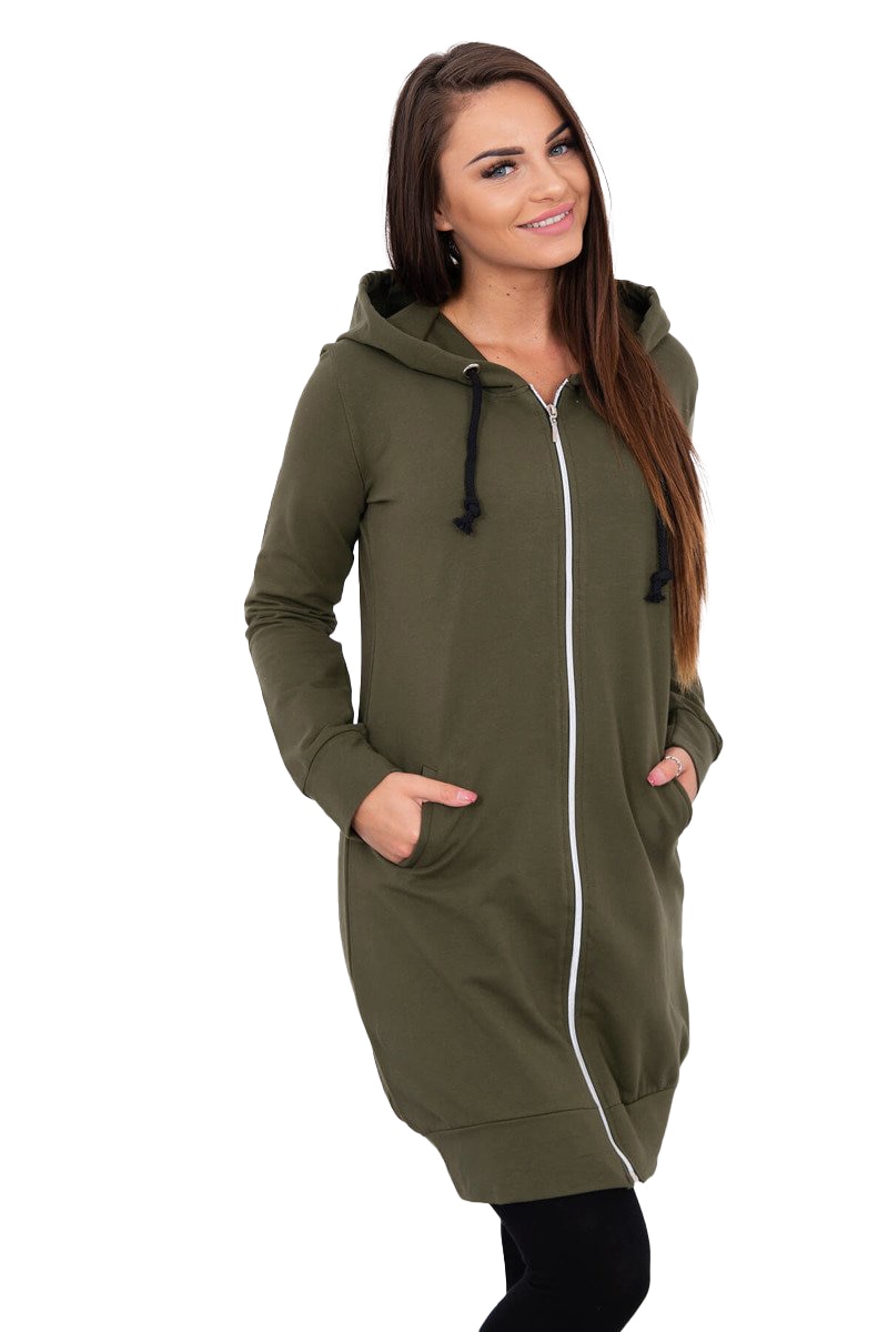 Hanorac 90% bumbac lung cu fermoar si gluga,kaki,One Size INTL