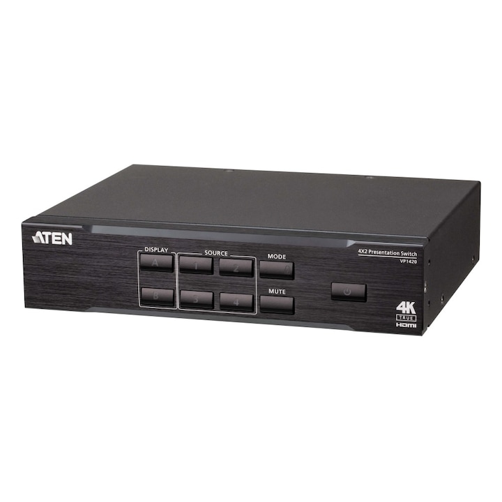 Активна HDMI матрица, включено захранване, 4 x 2 порта, 4 входа - 2 изхода, 4K, ATEN, черен, IDATA VP-1420
