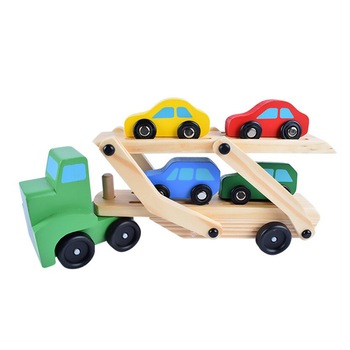 Camion transportator supraetajat din lemn cu 4 masinute, WD9507 RCO® Camion transportator supraetajat din lemn cu 4 masinute, WD9507 RCO®