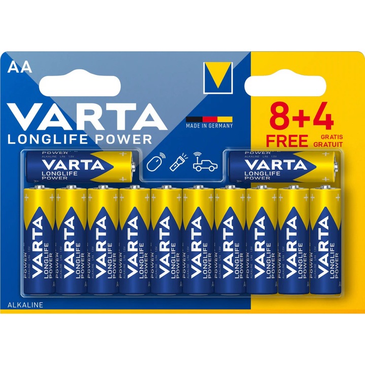 Set 12 baterii alcaline LR06 blister, AA, Varta