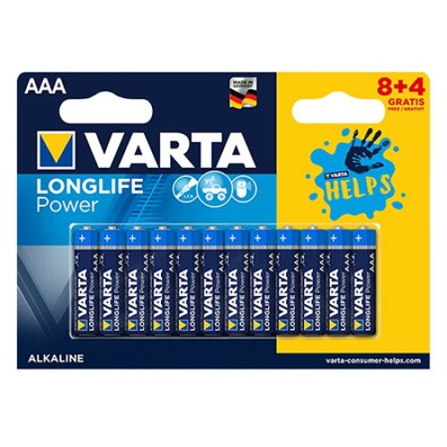 Set 12 baterii alcaline LR03 blister, AAA, Varta