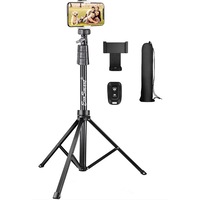 Trepied Foto Telescopic EvoSmart™ 4D Profesional, Pentru Telefon/Camera Foto, Telecomanda Bluetooth, Universal, Ajustabil, Husa Impermeabila, H45-130cm, Aluminiu, Negru