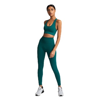 Set Sport Fitness Colanti si Bustiera, Verde englez/Turcoaz Set Sport Fitness Colanti si Bustiera, Verde englez/Turcoaz